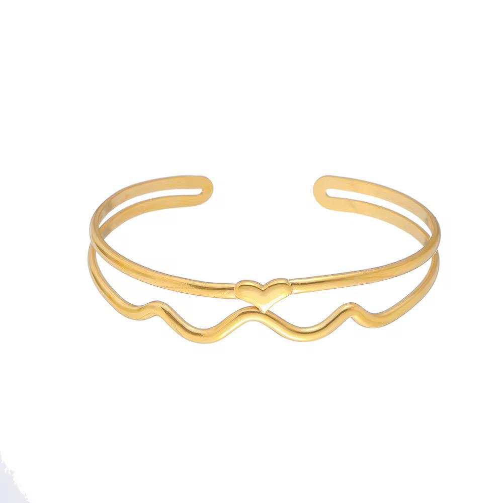 Elegant Gold-Plated Double-Layer Heart Wave Bangle