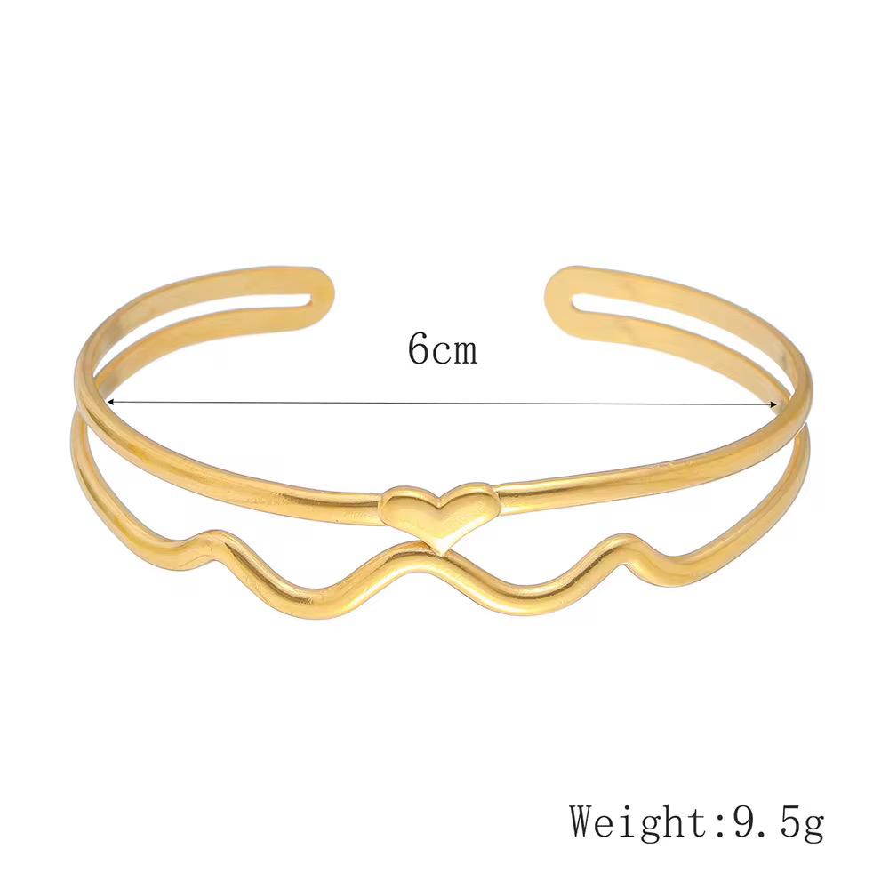 Elegant Gold-Plated Double-Layer Heart Wave Bangle