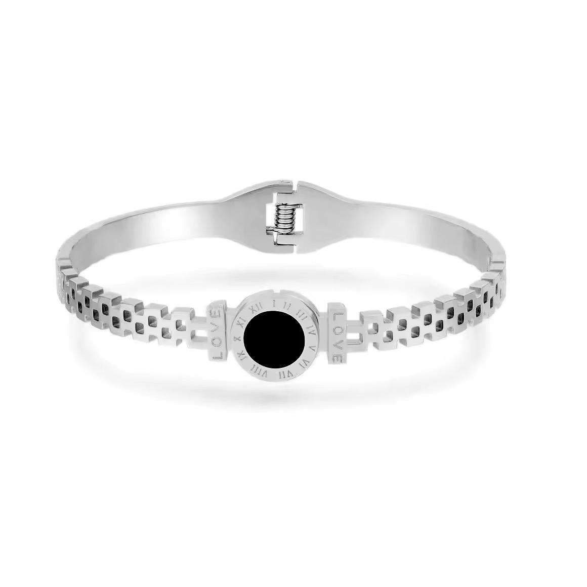 Elegant bracelet with Roman numerals "LOVE" Exquisitely crafted, it features a bold design and timeless symbolism. Stainless steel.