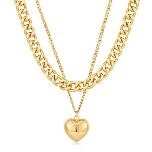 Layered Heart Pendant Necklace – Bold & Elegant Gold Finish